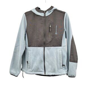 Free Country Womens Fleece Jacket Hooded Full Zip Blue/Gray Size Small